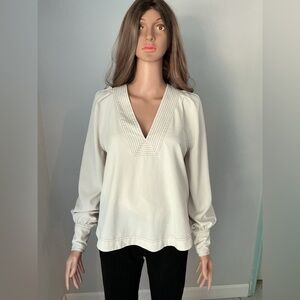 Veronica Beard Cream V-Neck Blouse